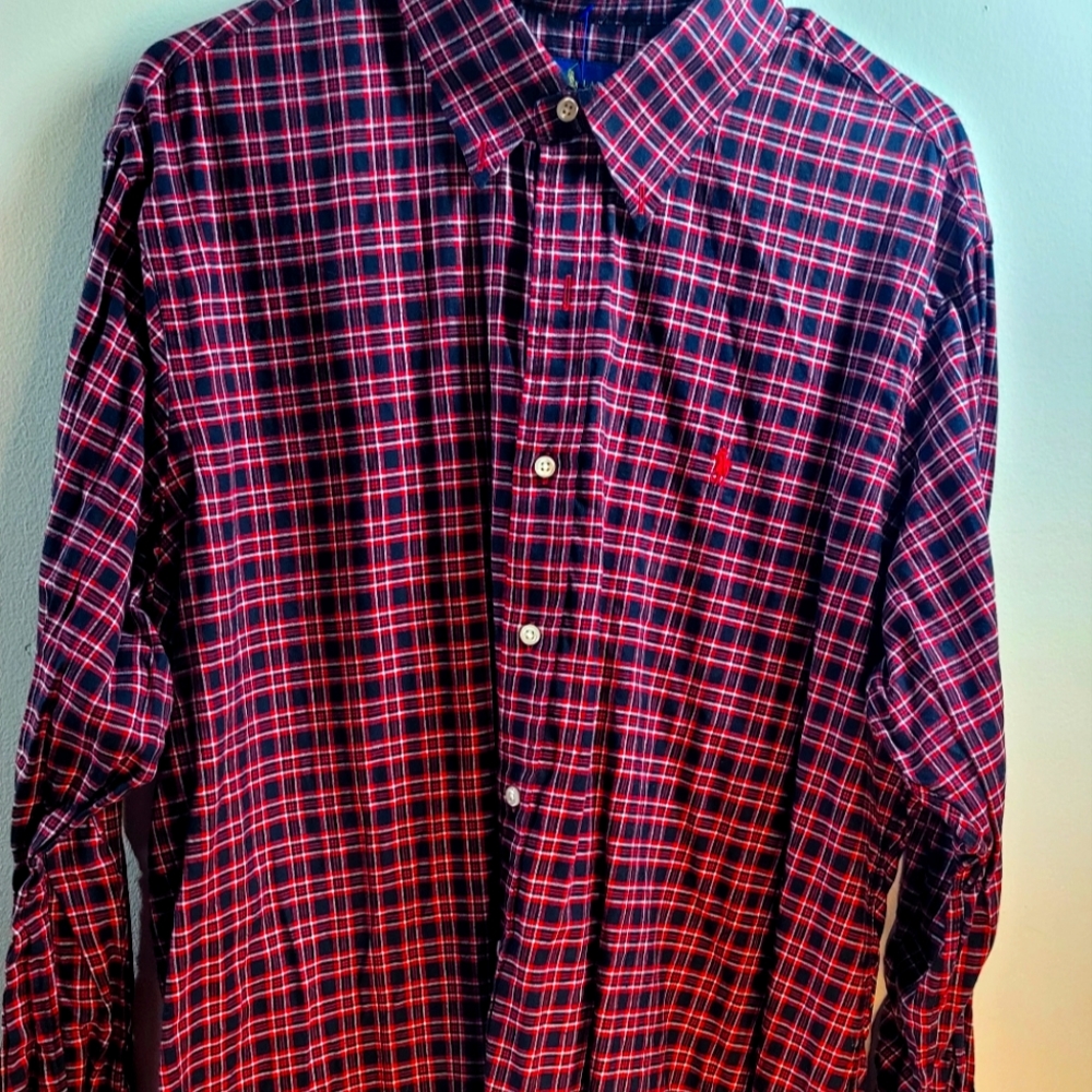Ralph Lauren Mens Plaid Brushed Flannel Button Up Long Sleeve Soft Shirt Size XL